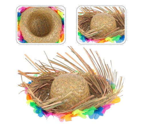 Naturel Renk Püsküllü Örme Hasır Hawaii Luau Aloha Şapka 13x36 cm