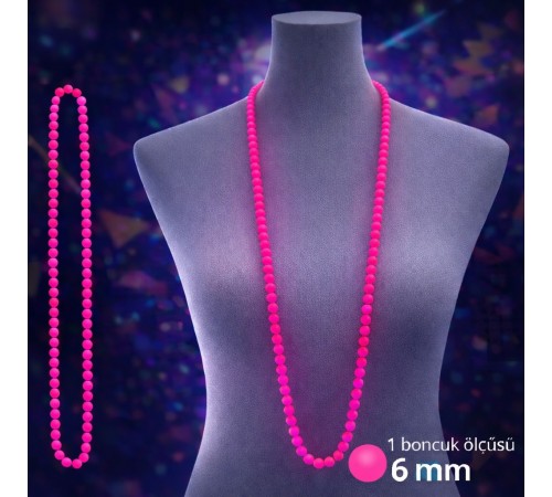 Neon Pembe Boncuk Kolye 80 cm – Retro 80’ler 90’lar Parti Aksesuarı