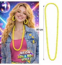 Neon Sarı Boncuk Kolye 80 cm – Retro 80’ler 90’lar Parti Aksesuarı