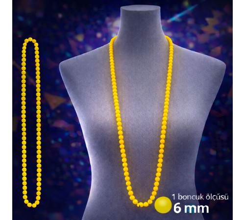 Neon Sarı Boncuk Kolye 80 cm – Retro 80’ler 90’lar Parti Aksesuarı