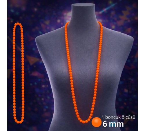 Neon Turuncu Boncuk Kolye 80 cm – Retro 80’ler 90’lar Parti Aksesuarı