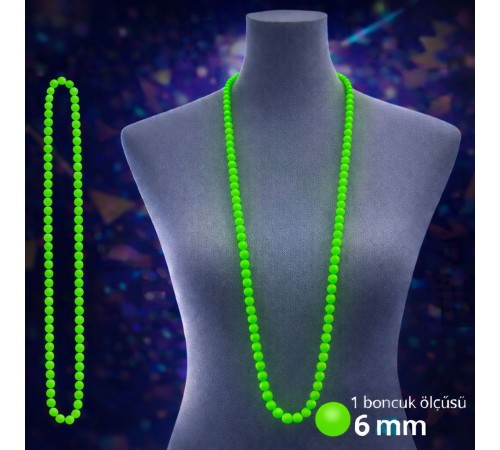 Neon Yeşil Boncuk Kolye 80 cm – Retro 80’ler 90’lar Parti Aksesuarı