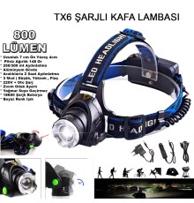 800 Lümen Tx6 Şarjlı Zoomlu Kafa Feneri Wt-120