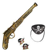 Oyuncak Korsan Tabancası Korsan Maskesi ve 2 Adet Korsan Yüzüğü Seti