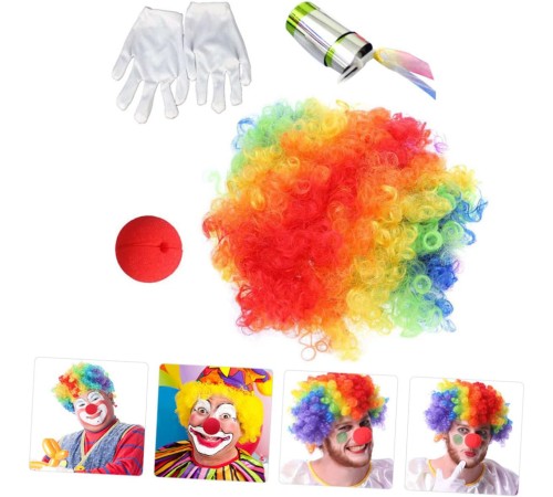 Palyaço Saç Palyaço Burun Palyaço Eldiven Palyaço Sihirli Baston 4 lü Seti