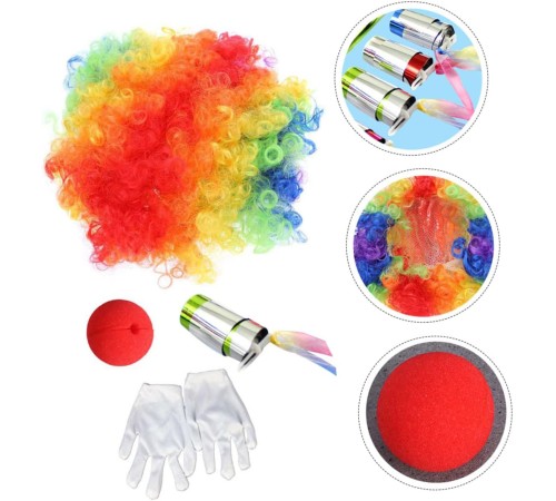 Palyaço Saç Palyaço Burun Palyaço Eldiven Palyaço Sihirli Baston 4 lü Seti