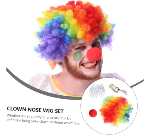 Palyaço Saç Palyaço Burun Palyaço Eldiven Palyaço Sihirli Baston 4 lü Seti