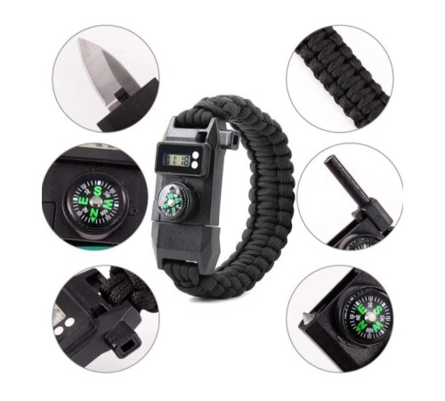 Paracord Dijital Saat Düdük Hayatta Kalma Kamp Bilekliği