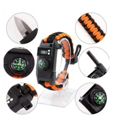 Paracord Dijital Saat Düdük Hayatta Kalma Turuncu Kamp Bilekliği