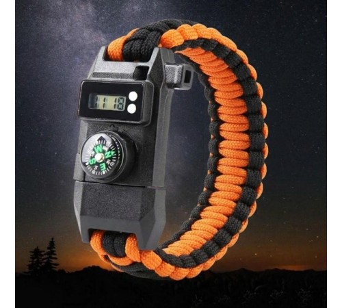 Paracord Dijital Saat Düdük Hayatta Kalma Turuncu Kamp Bilekliği
