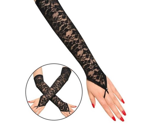 Parmak Askılı Zarif Gece Şıklığı Dantel Eldiven 40 cm