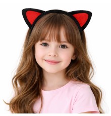Peluş Kedi Kulak Taç Kırmızı Siyah – Çocuk Parti & Kostüm Tacı