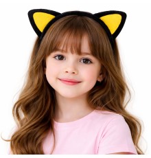 Peluş Kedi Kulak Taç Sarı Siyah – Çocuk Parti & Kostüm Tacı