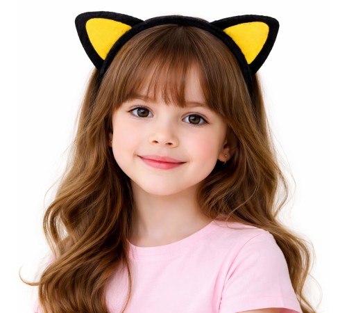 Peluş Kedi Kulak Taç Sarı Siyah – Çocuk Parti & Kostüm Tacı