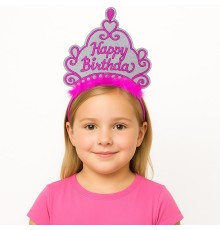 Pembe Happy Birthday Prenses Tacı – Doğum Günü Taç Aksesuarı