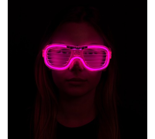 Pembe Led Işıklı Parti Gözlüğü - Neon Glow Şerit Gözlük 3 Modlu