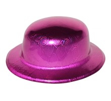 Pembe Renk Hologramlı Plastik Yuvarlak Melon 27x24 cm