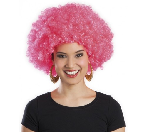 Pembe Renk Kıvırcık Afro Bonus Peruk