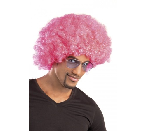 Pembe Renk Kıvırcık Afro Bonus Peruk