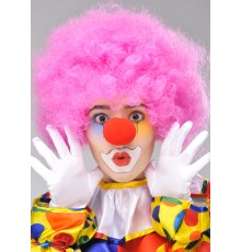 Pembe Renk Kıvırcık Afro Bonus Peruk Takma Saç ve Kırmızı Burun Seti