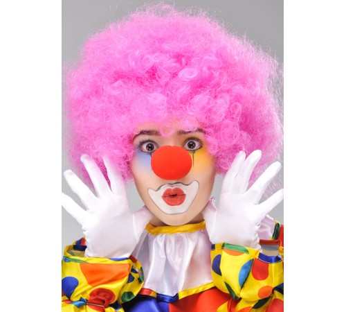 Pembe Renk Kıvırcık Afro Bonus Peruk Takma Saç ve Kırmızı Burun Seti