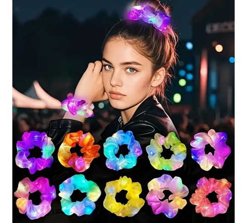 Pembe Renk Led Işıklı Lastikli Saç Tokası - 3 Modlu Festival & Parti Saç Tokası