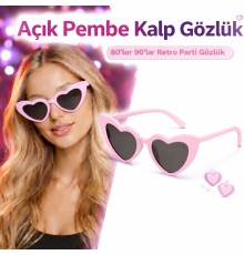 Pembe Retro Kalp Gözlük – 80’ler 90’lar Stil Parti Gözlüğü