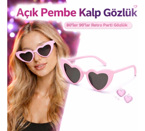Pembe Retro Kalp Gözlük – 80’ler 90’lar Stil Parti Gözlüğü