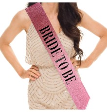 Pembe Üzeri Siyah Büyük Bride To Be Yazılı Simli Işıltılı Kuşak Kemer 10 cm Genişlik