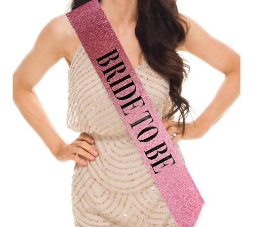 Pembe Üzeri Siyah Büyük Bride To Be Yazılı Simli Işıltılı Kuşak Kemer 10 cm Genişlik