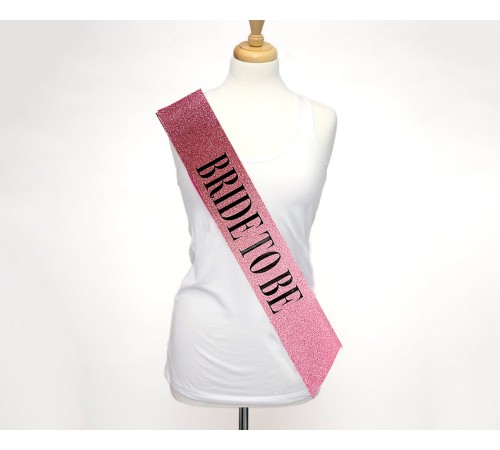 Pembe Üzeri Siyah Büyük Bride To Be Yazılı Simli Işıltılı Kuşak Kemer 10 cm Genişlik