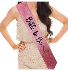 Pembe Üzeri Siyah İtalik Alyanslı Bride To Be Yazılı Simli Işıltılı Kuşak Kemer 10 cm Genişlik