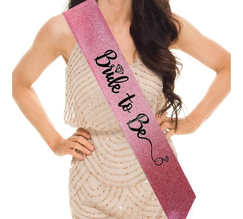 Pembe Üzeri Siyah İtalik Alyanslı Bride To Be Yazılı Simli Işıltılı Kuşak Kemer 10 cm Genişlik