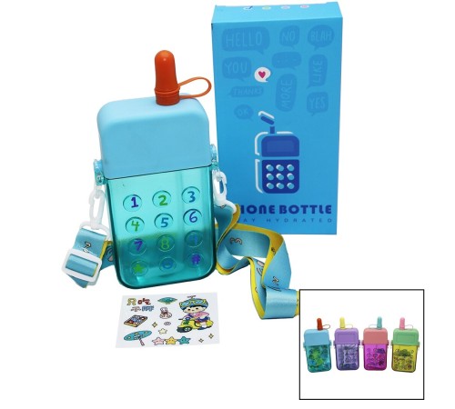 MATARA TELEFON MODELİ RENKLİ MİKA KRİSTAL SULUK MATARA PİPETLİ VİDALI KAPAK ASKILI 300ML