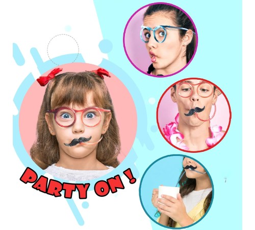 Pipetli Parti Gözlüğü - Çocuk ve Yetişkin Bıyıklı Pipet Gözlük Kırmızı Renk 18x14 cm