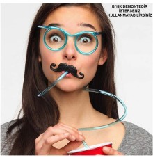 Pipetli Parti Gözlüğü - Çocuk ve Yetişkin Bıyıklı Pipet Gözlük Mavi Renk 18x14 cm