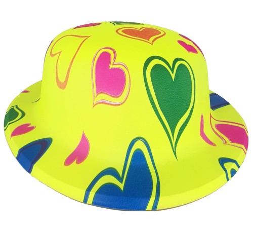 Plastik Neon Desenli UV Işık Parti Şapkası Sarı 1 Adet