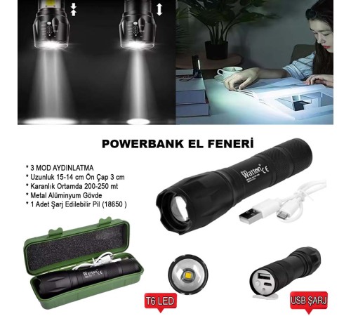 Powerbank Özellikli Uzun Menzilli EL Feneri Wt-039