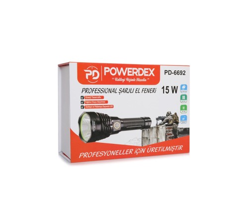 Powerdex Pd-6692 15 Watt 1000 Lümen Profesyonel Şarjlı El Feneri