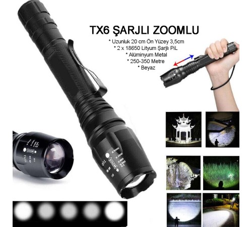 Profesyonel Tx6 Şarjlı Zoomlu El Feneri Wt-241