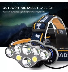 PS-888 Güçlü USB Şarj Edilebilir Profesyonel 8 Modlu 6000 Lümen 8 LED Su Geçirmez Kafa Lambası