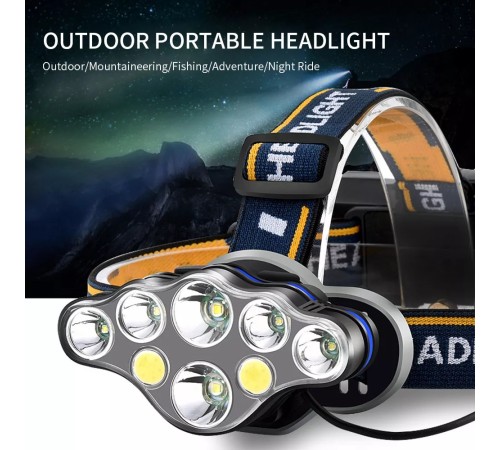 PS-888 Güçlü USB Şarj Edilebilir Profesyonel 8 Modlu 6000 Lümen 8 LED Su Geçirmez Kafa Lambası