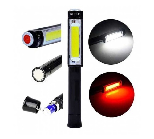PS-Q5 Pilli Mıknatıslı COB LED Çalışma Tamir Kırmızı Işık El Feneri