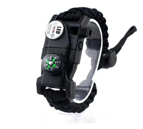 Pusula,Fenerli Yüksek Desibel Düdüklü Hayatta Kalma Kamp Bilekliği - SİYAH