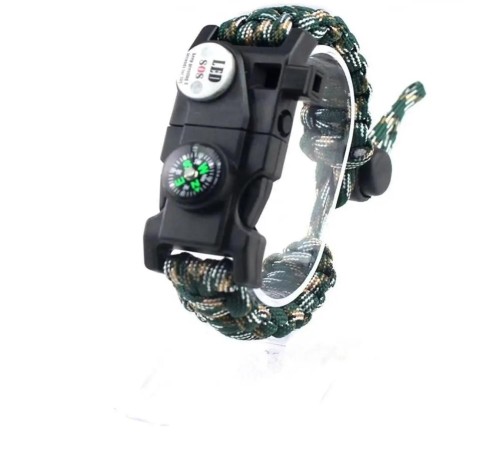 Pusula,Fenerli Yüksek Desibel Düdüklü Hayatta Kalma Kamp Bilekliği - KARIŞIK YEŞİL