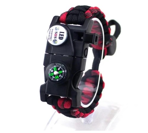 Pusula,Fenerli Yüksek Desibel Düdüklü Hayatta Kalma Kamp Bilekliği - KIRMIZI