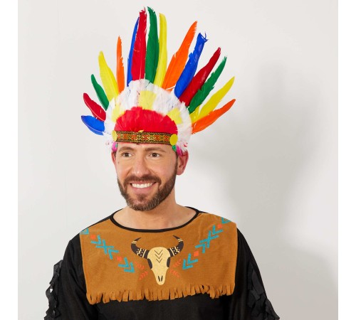 Rengarenk Gerçek Tüylü Lastik Aparatlı Kızılderili Başlığı