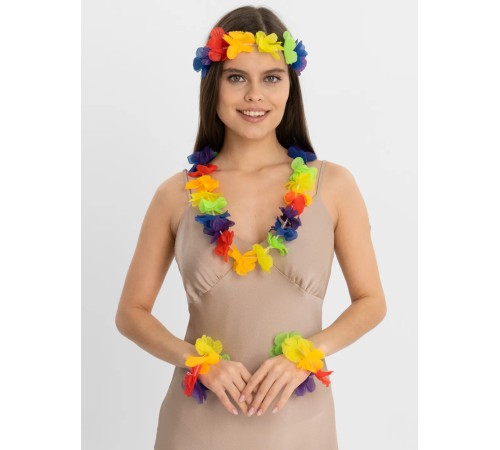Rengarenk Hawaii Kolye Taç Bileklik Seti 4 Parça