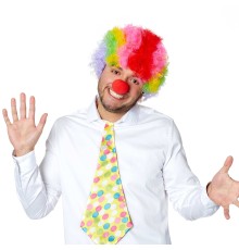 Rengarenk Kıvırcık Afro Bonus Peruk ve Kırmızı Burun Seti