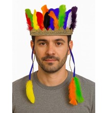 Rengarenk Tüylerle İşlenmiş Lastikli Kızılderili Başlığı